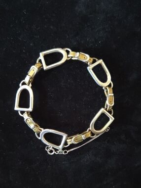 Vintage Taxco Mexico Two-Tone Sterling Silver Stirrup Brass Buckle Link Bracelet